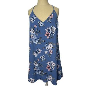 Sadie & Sage Blue Floral Mini Sun V Back Dress Size Small